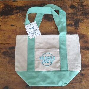 Trader Joe's Mini Canvas Tote Bag in Mint Green and White